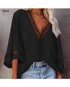 Women's Solid Color 3/4 Sleeve Casual Tops 