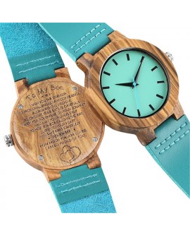 Blue Wood Wrist Watch With PU Leather Strap Retro Gifts