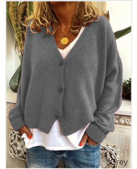 Womens Plain Jumpers Knitted Coat  Button V Neck Loose Sweater Cardigan